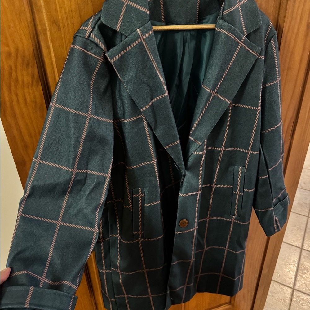 Elegant Checkered Blazer - Teal and Pink